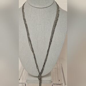[EXPRESS] Multi Strand Metal Knotted "Y" Necklace >> Charcoal Gray Chain…